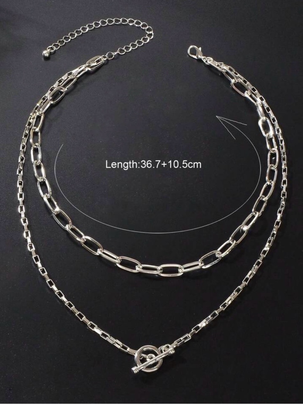 Sterling-Look Double Layer Silver Chain Necklace - Toggle Clasp - Picture 3 of 4
